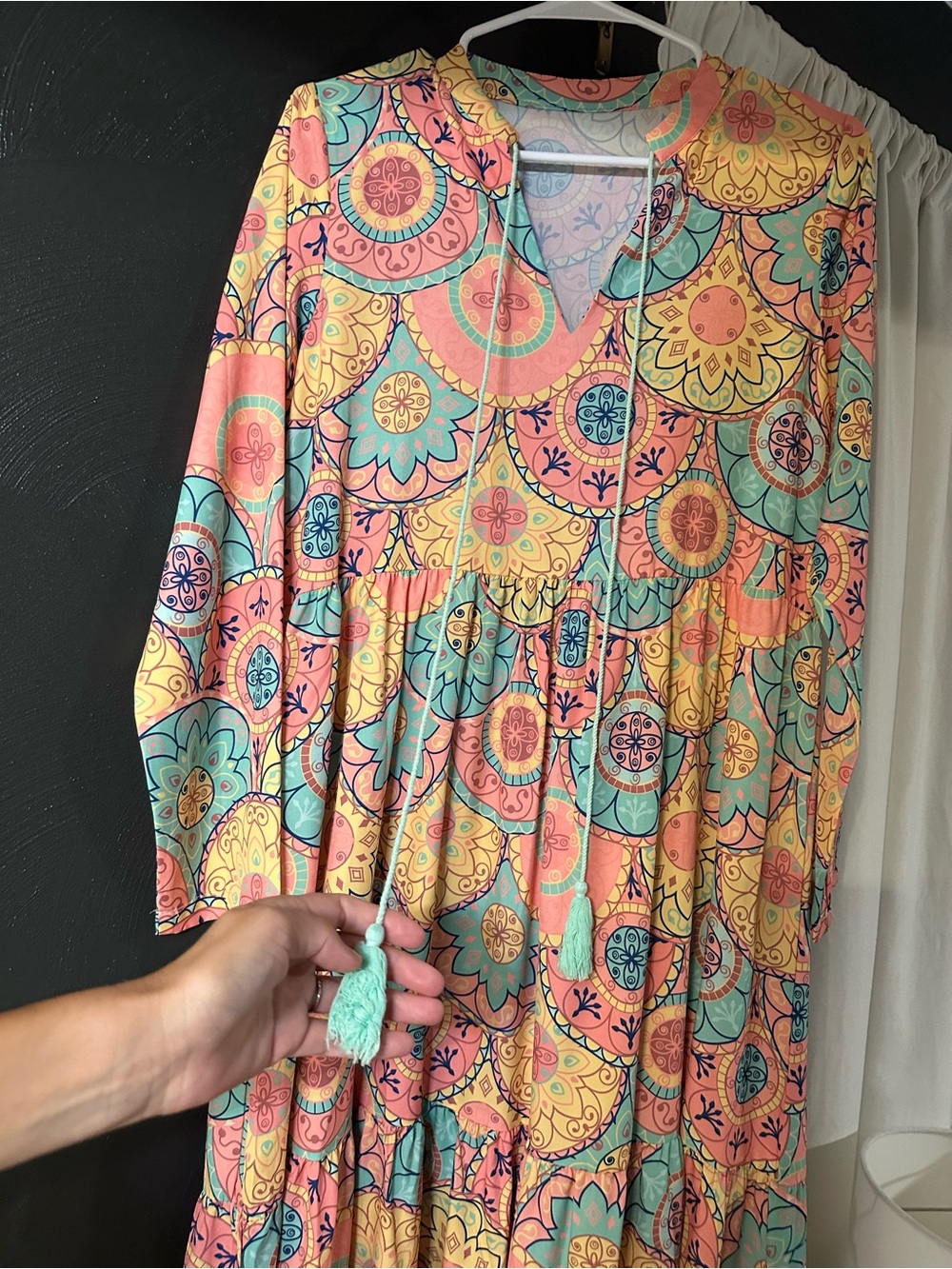 Colorful Boho Maxi Dress in Coral, Mint & Yellow